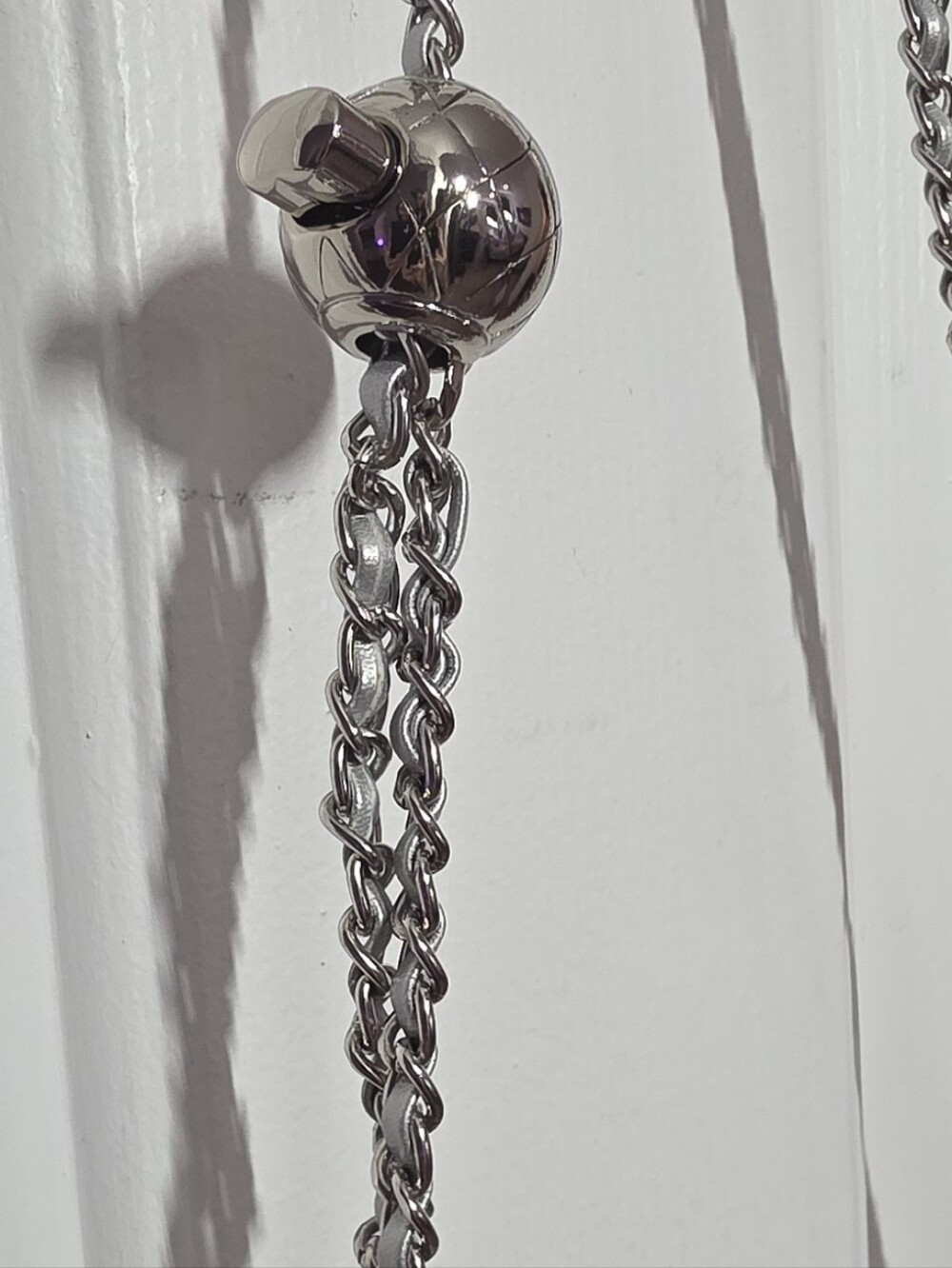 Genuine Leather Silver Metallic Chain-Handle Shoulder Bag - Picture 12 of 14
